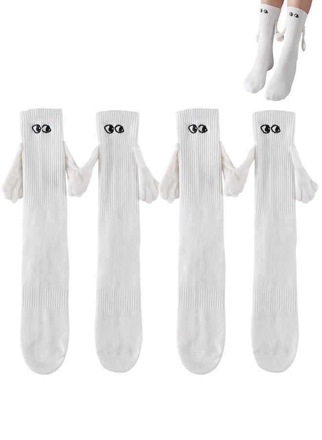 Worive Hand Holding Socks Hand in Hand Magnetic 2 Pairs Gifts for Couple Adult Teens Anniversary Engagement, White - Image 1